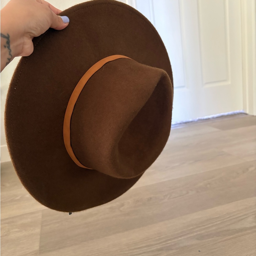Brown Wide Brim Fedora with Tan Band